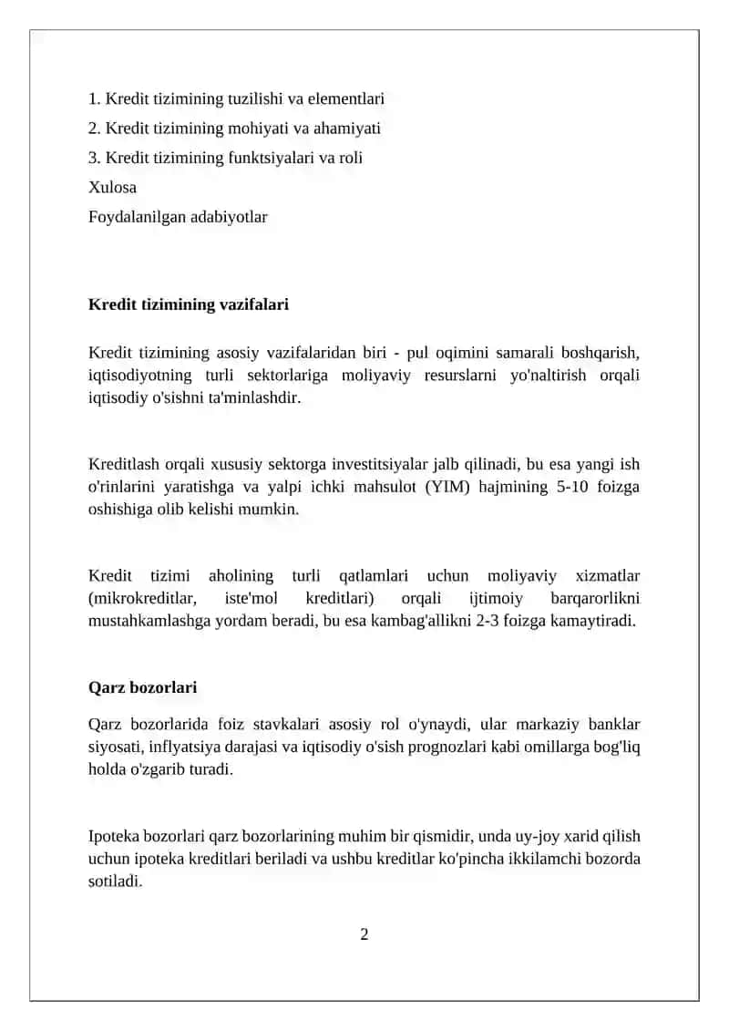 Kredit tizimi va uning tarkibi 2