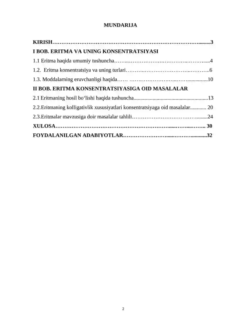 Eritma konsentratsiyalari bilan bog‘liq masalalarni yechish 2