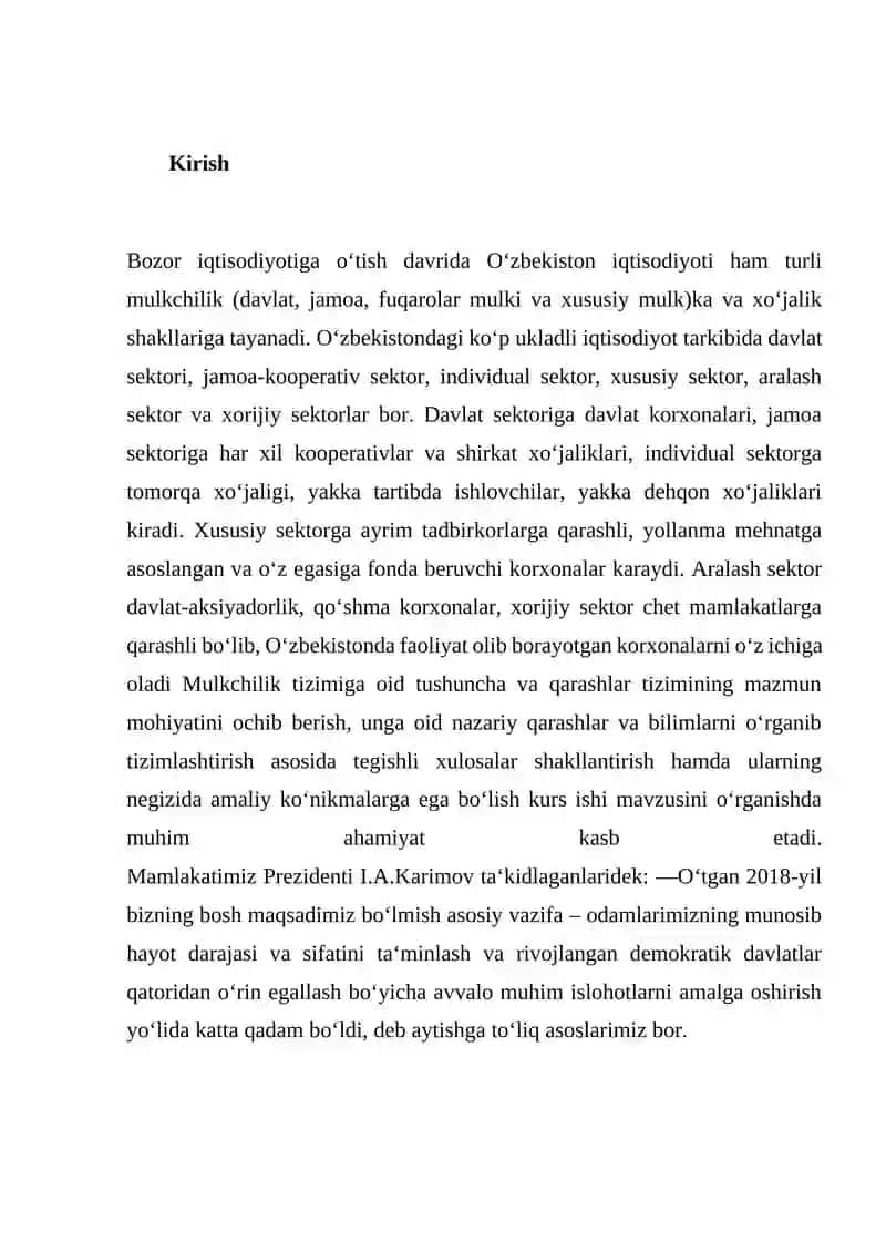 O'zbekistonda ko'p ukladli iqtisodiyot va mulkdorlar sinfining shakllanishi 2
