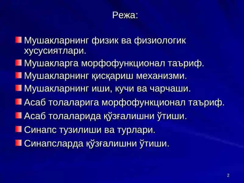 Мускуллар физиологияси. Нерв толалари ва синапслар физиологияси 2