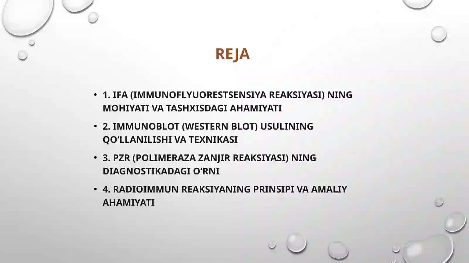 IFA, Immunoblot, PZR, radioimmunreaksiyalarningyuqumlikasalliklartashhisidaqo'llanilishi,qo'yishtexnikasi 2
