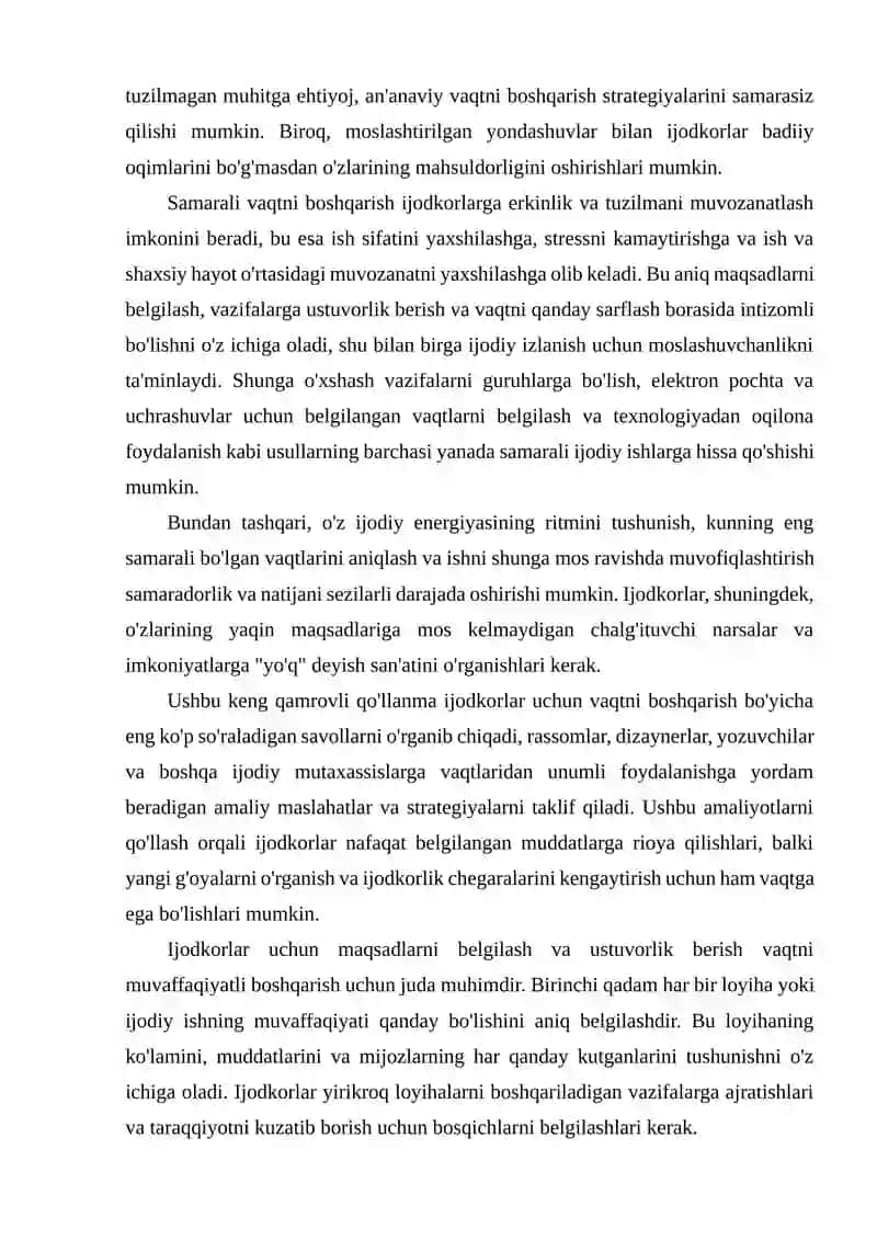 Kreativ kasblarda vaqtni boshqarishning o‘ziga xos xususiyatlari 2