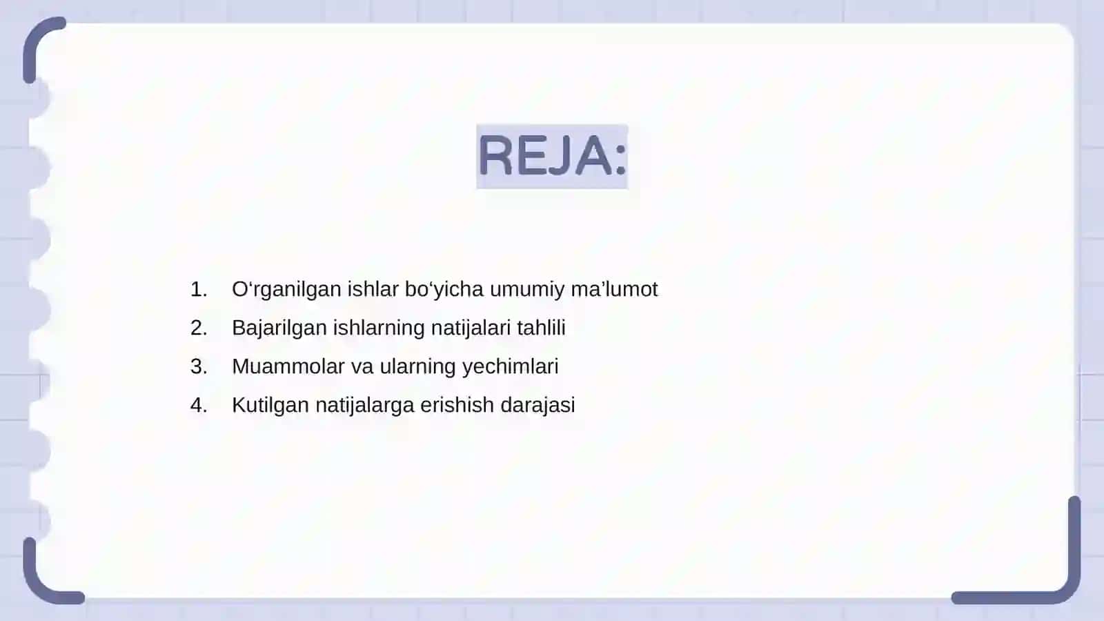 O‘rganilgan Ishlar Xulosalari 2