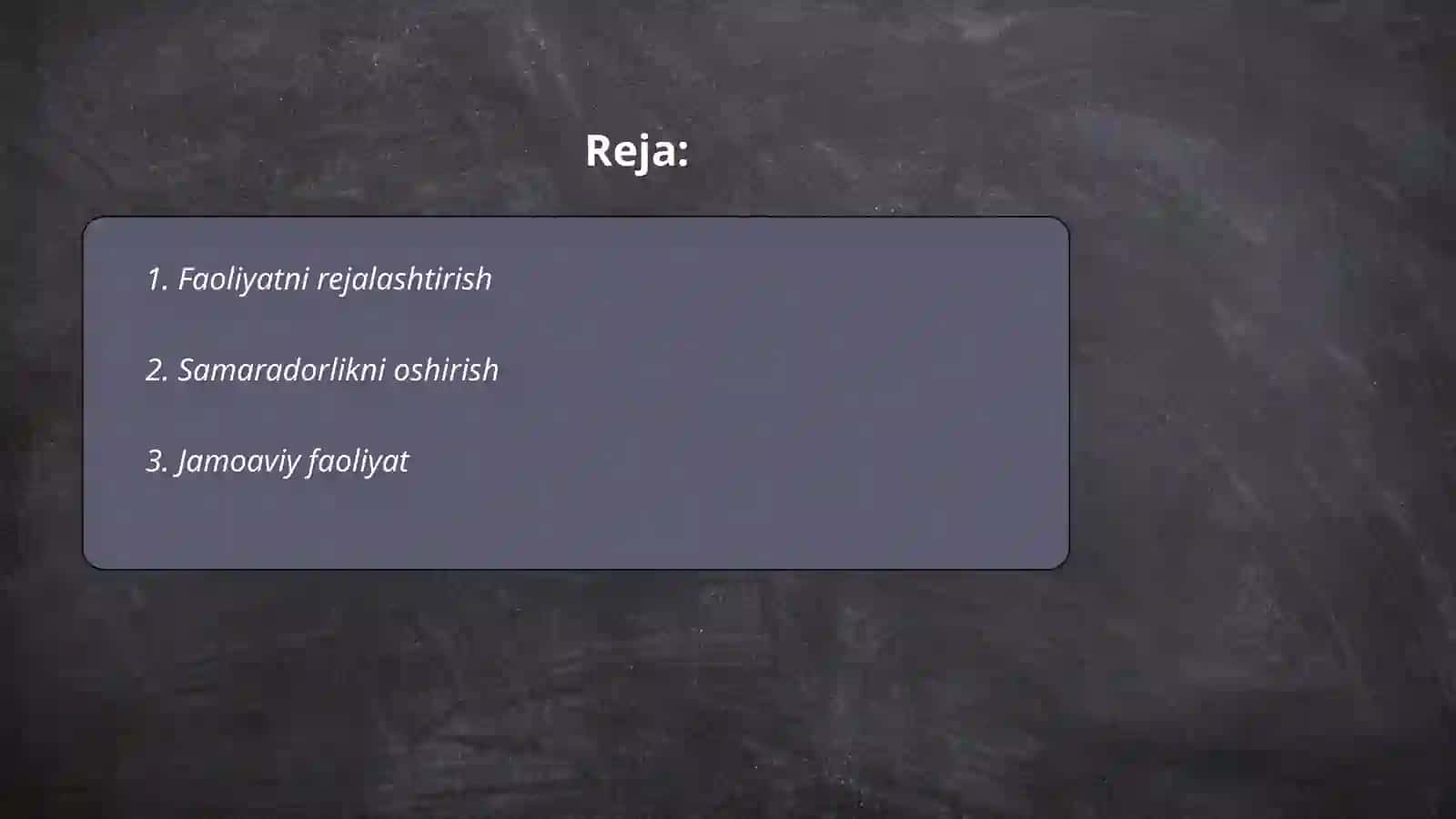 Faoliyatni rejalashtirish 2