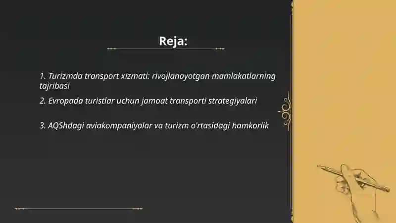 Turizimda transport xizmatlarini tashkil qilish bo‘yicha chet mamlakatlar tajribasi 2