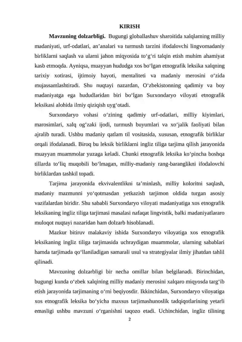 SURХОNDАRYО VILОYАTI MАDАNIYАTIGА ХОS ЕTNОGRАFIK LЕKSIKАNING INGLIZ TILIGА TАRJIMАSI:MUАMMО VА YЕСHIMLАR 2