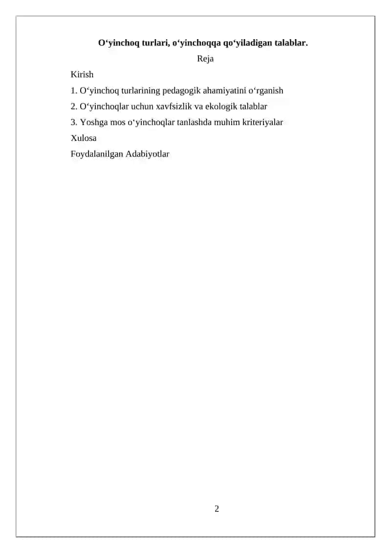 O‘yinchoq turlari, o‘yinchoqqa qo‘yiladigan talablar 2