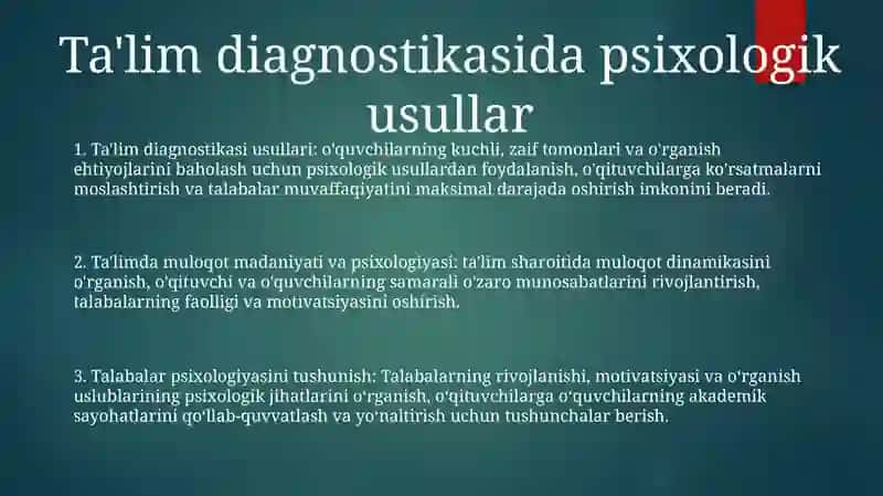 Ta’Lim Jarayonini Psixodiagnostika Qilish Usullari 2