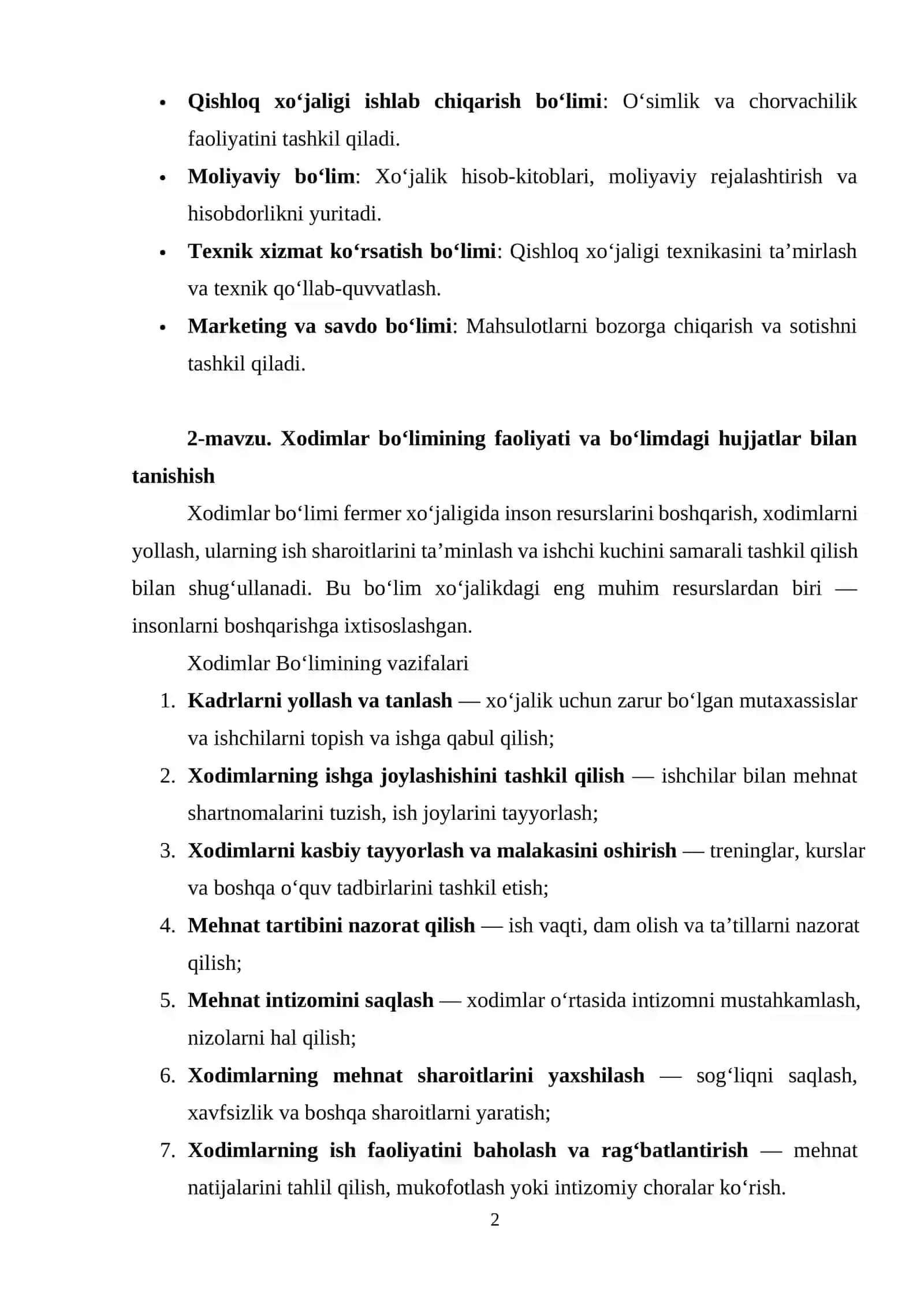 1-mavzu. Amaliyot obyektining vazifalari, tashkiliy tuzilishini o‘rganish 2