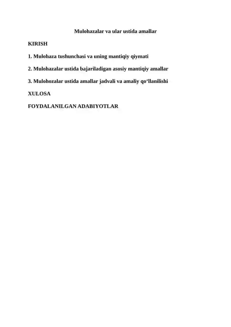 Mulohazalar va ular ustida amallar 2