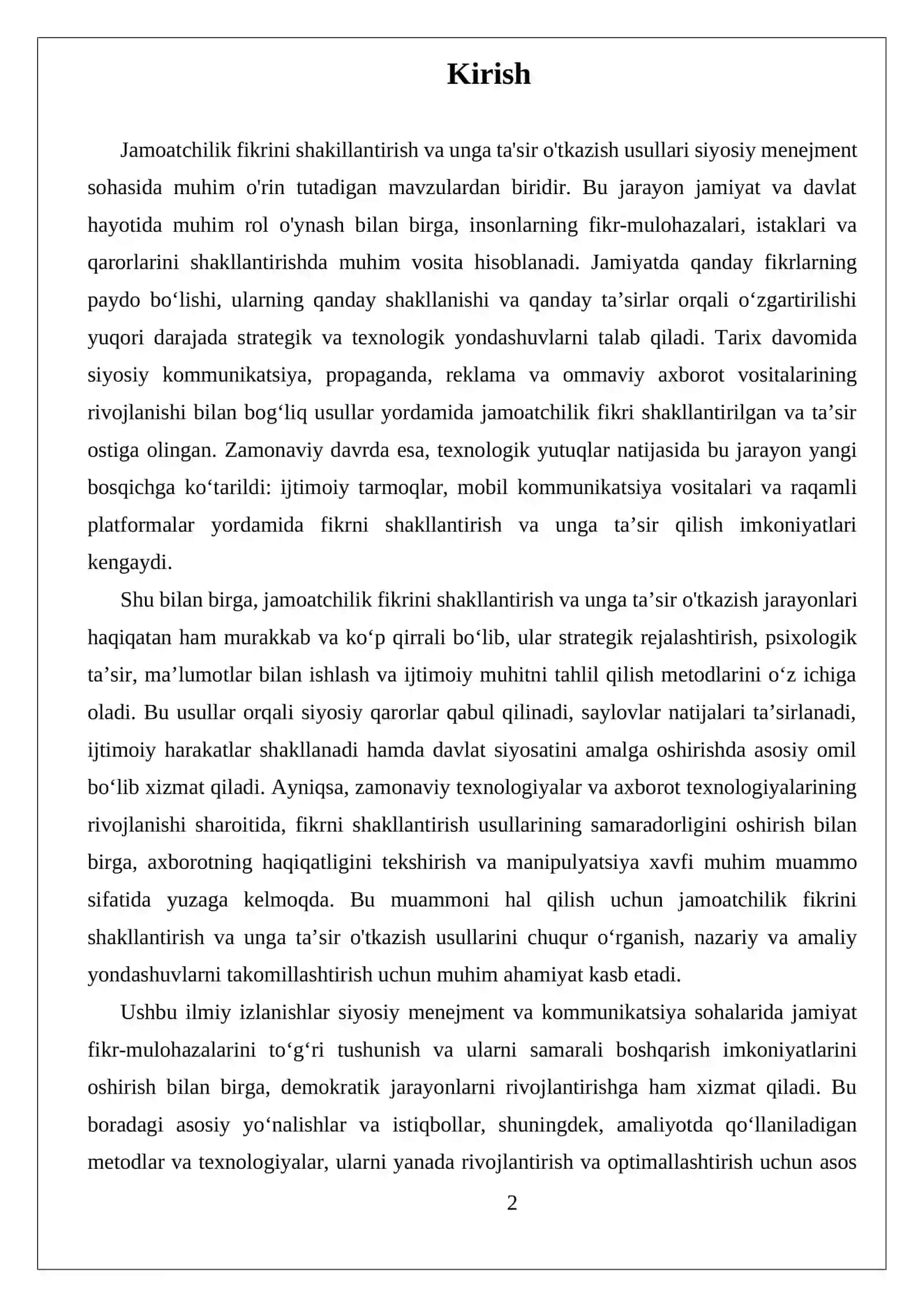Jamoatchilik fikrini shakllantirish va unga ta'sir o'tkazish usullari 2