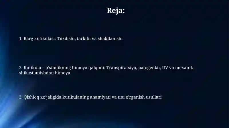 Barglarning sirtida joylashgan kutikulani aniqlash va uni himoya organi sifatida tushuntirish 2