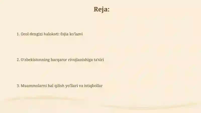 Orol dengizi katastrofasi va mamlakatimiz barqaror rivojlanish muammolari 2