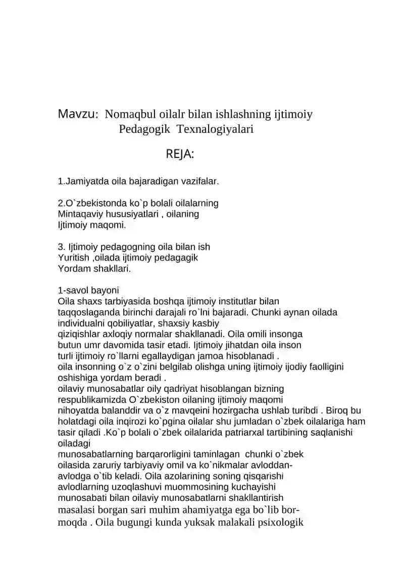 Ijtimoiy pedagogika fanidan Tayyorlagan MARUZA 2