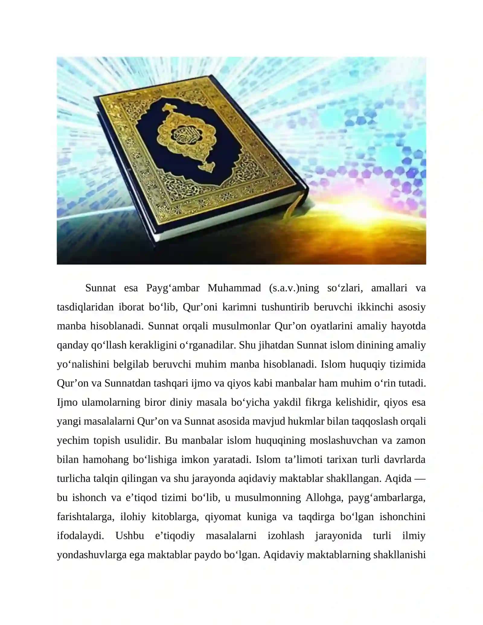 ISLOM DINI MANBALARI, AQIDAVIY MAKTABLARI VA ULARNING HOZIRGI DAVRDAGI AHAMIYATI 2