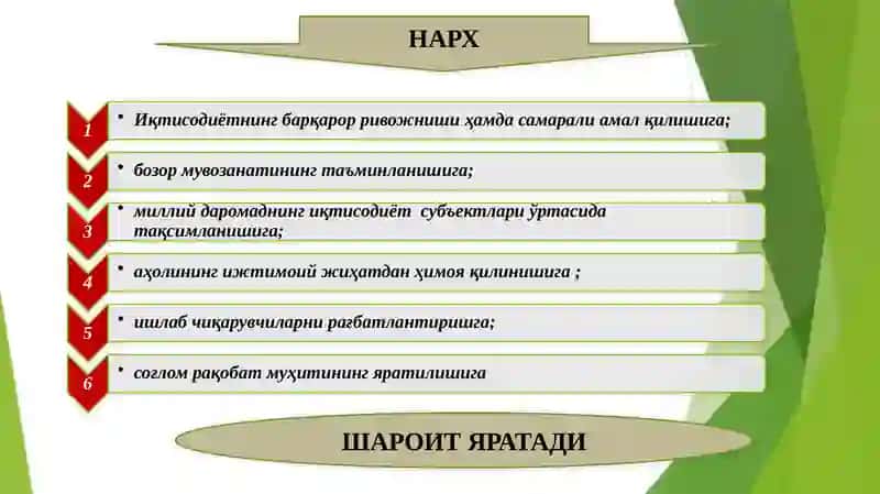 Корхона маҳсулотларига(хизматларини, ишларини) нархни шаклланиши 2