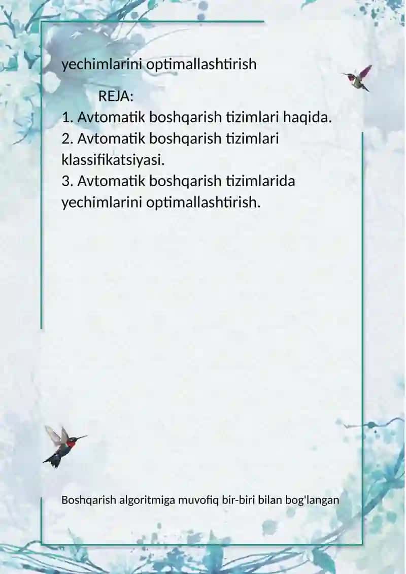 Avtomatik boshqaruv tizimlari 2