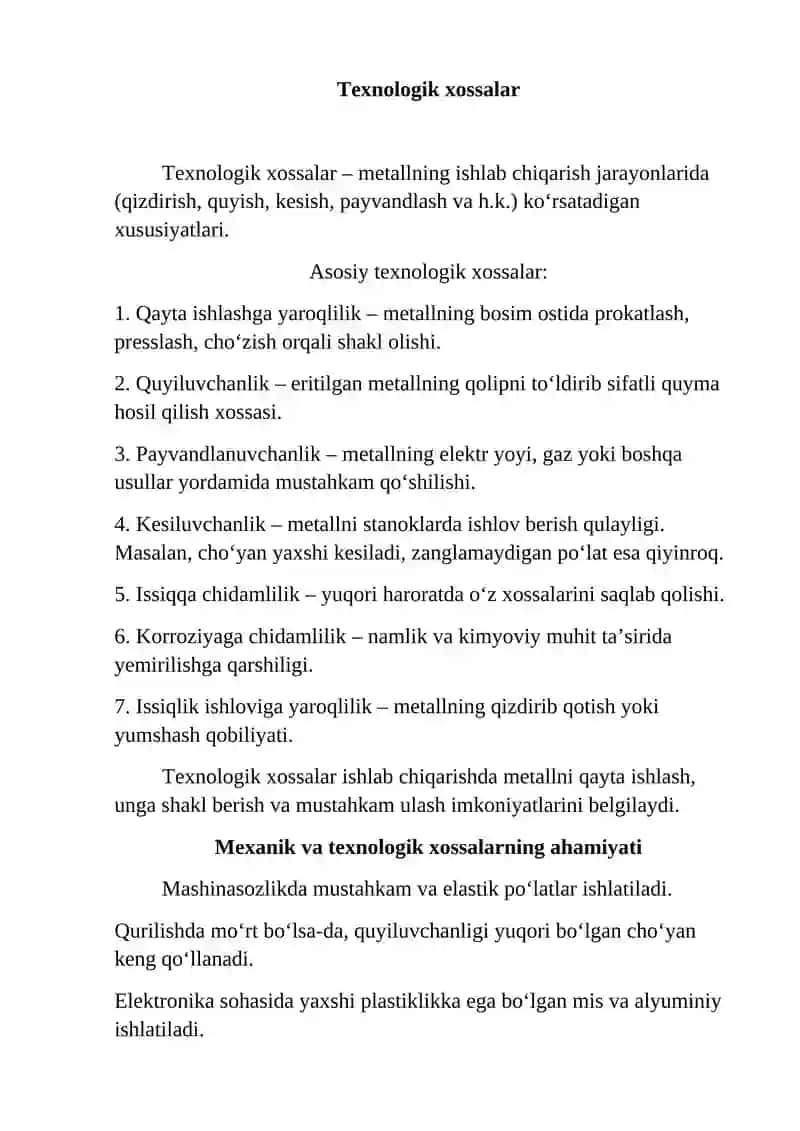Metallarning mexanik va texnologik xossalari 2