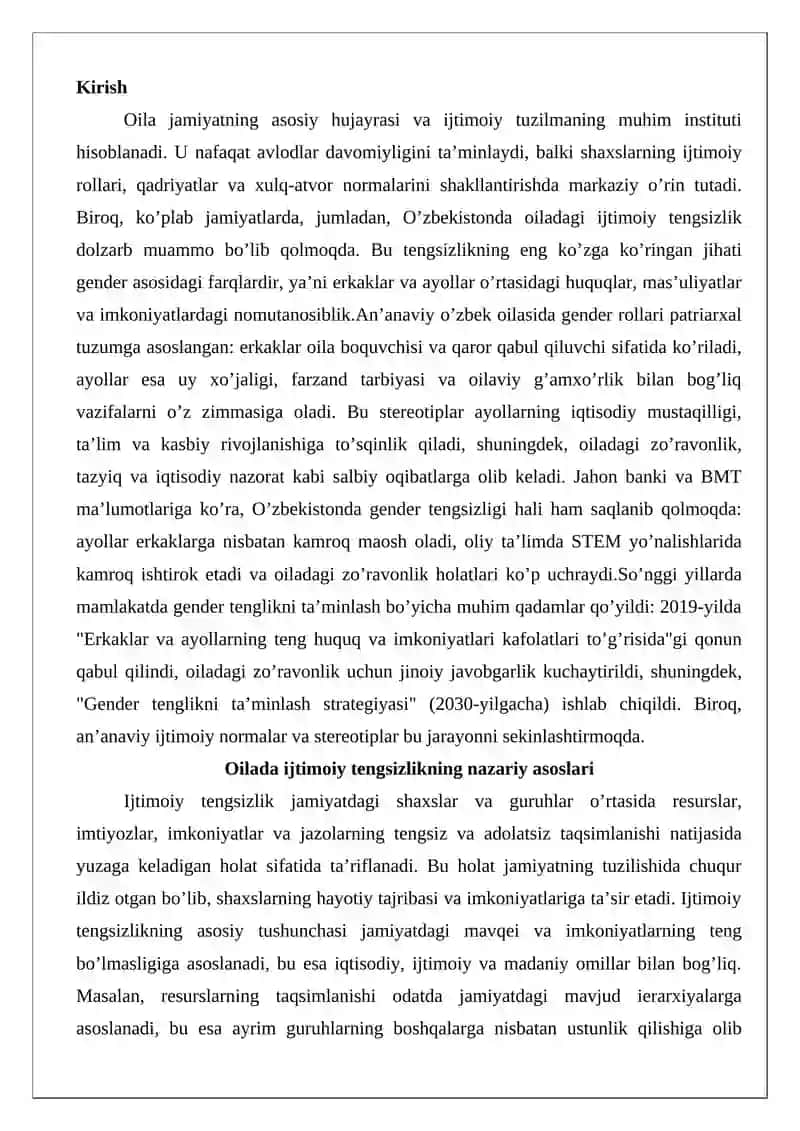 Oiladagi ijtimoiy tengsizlik va uning gender jihatlari 2