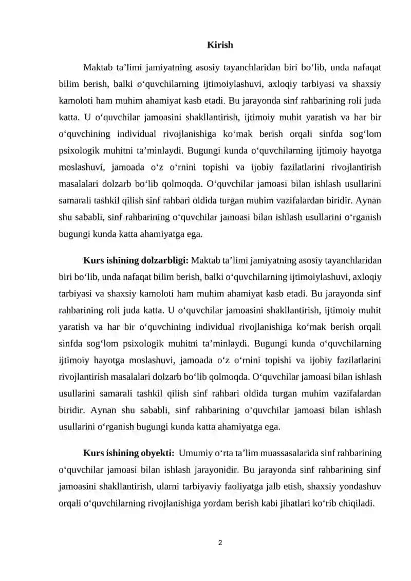 Sinf rahbarining oil ava jamoatchilik bilan hamkorligini tashkil etish 2