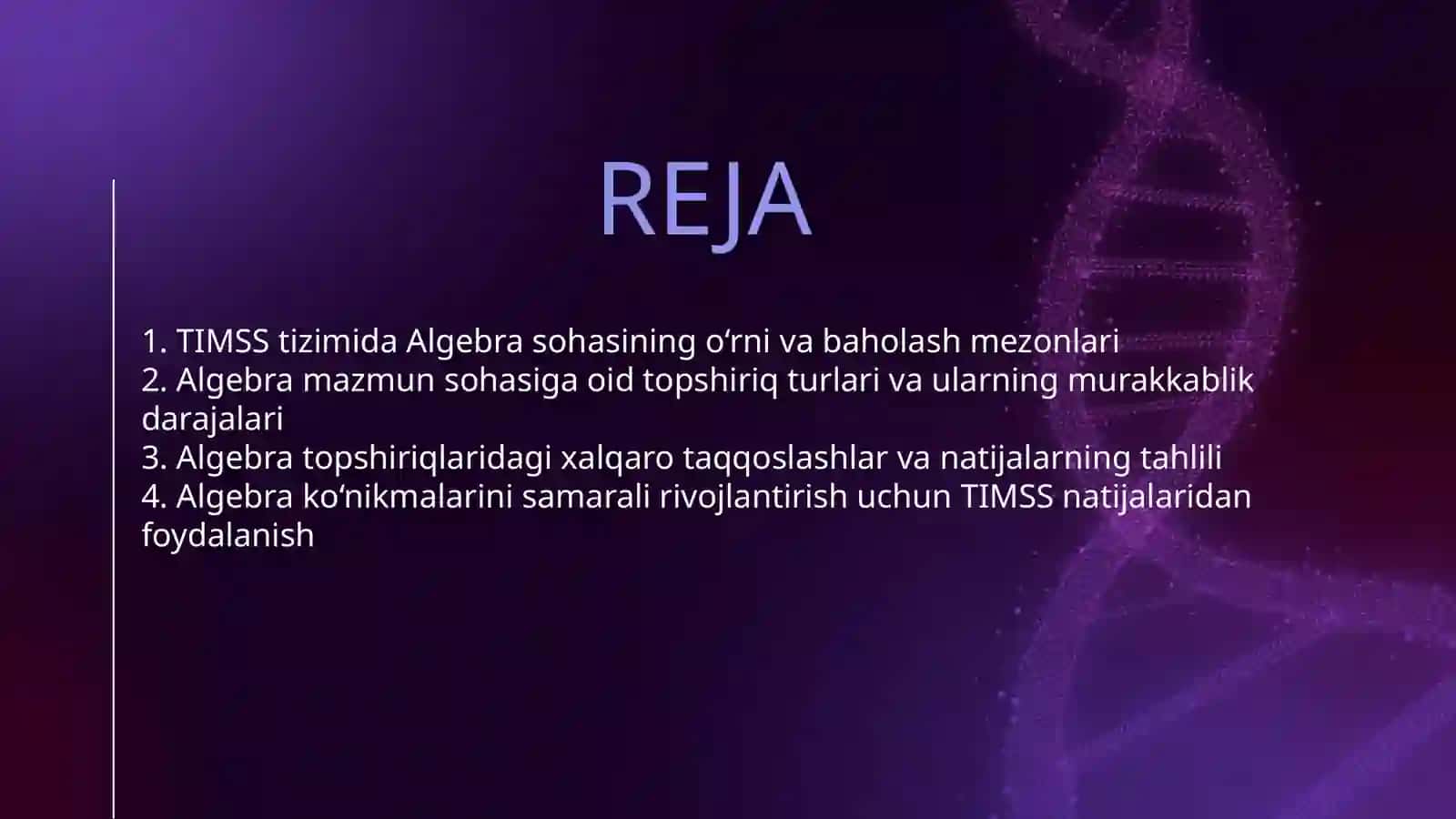 TIMSS XALQARO BAHOLASH DASTURIDA "ALGEBRA" MAZMUN SOHASIGA OID TOPSHIRIQLAR 2