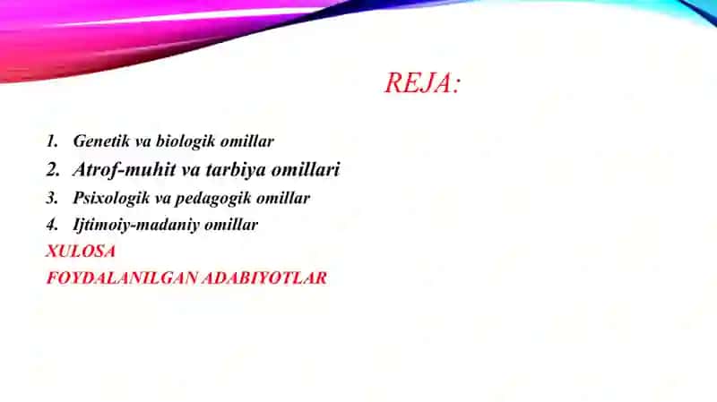 Qobiliyat rivojlanishiga ta'sir qiluvchi omillar 2