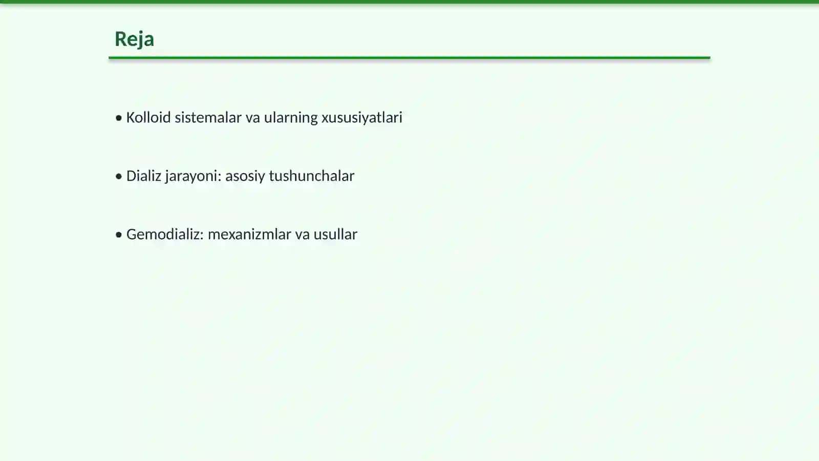 Kolloid sistemalarni dializ yoʻli bilan tozalash. Gemodializni oʻtkazishda kimyoning ahamiyati 2