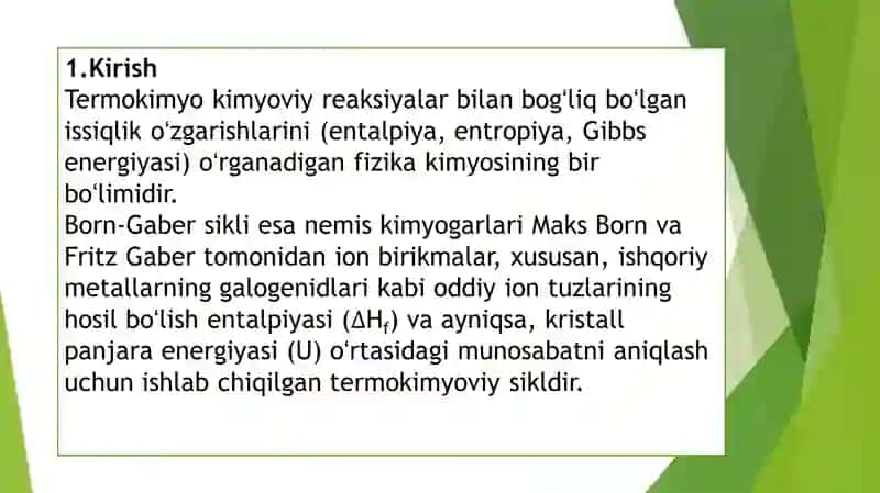 Termokimyoviy jarayonlarda Born-Gaber sikli va uning ahamiyati 2