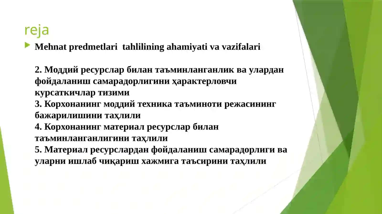 Moddiy resurslar bilan ta’minlanishi va ulardan foydalanish tahlili 2