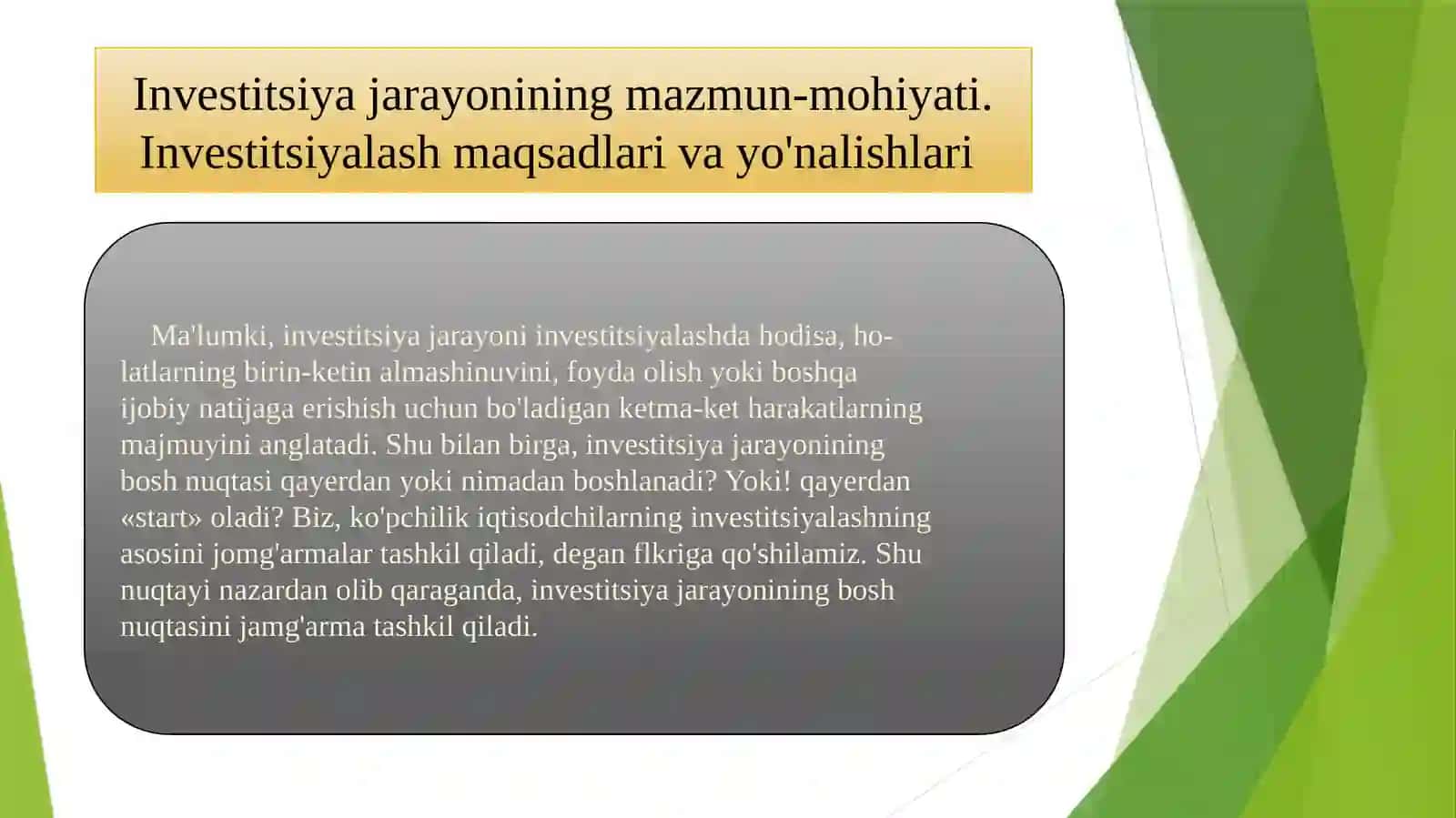 Investitsion faoliyatning tashkiliy strategiyasi 2