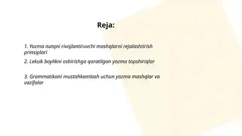 Yozma nutqni rivojlantiruvchi mashq va topshiriqlar tuzish 2