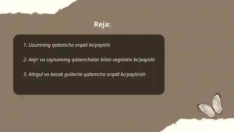 Madaniy osimliklarniniʼg qalamchalari va yovvoyi oʻsimliklarning ildiz bachki va ildiz poyalar yordamida kopayuvchi oʻsimliklar royhati 2
