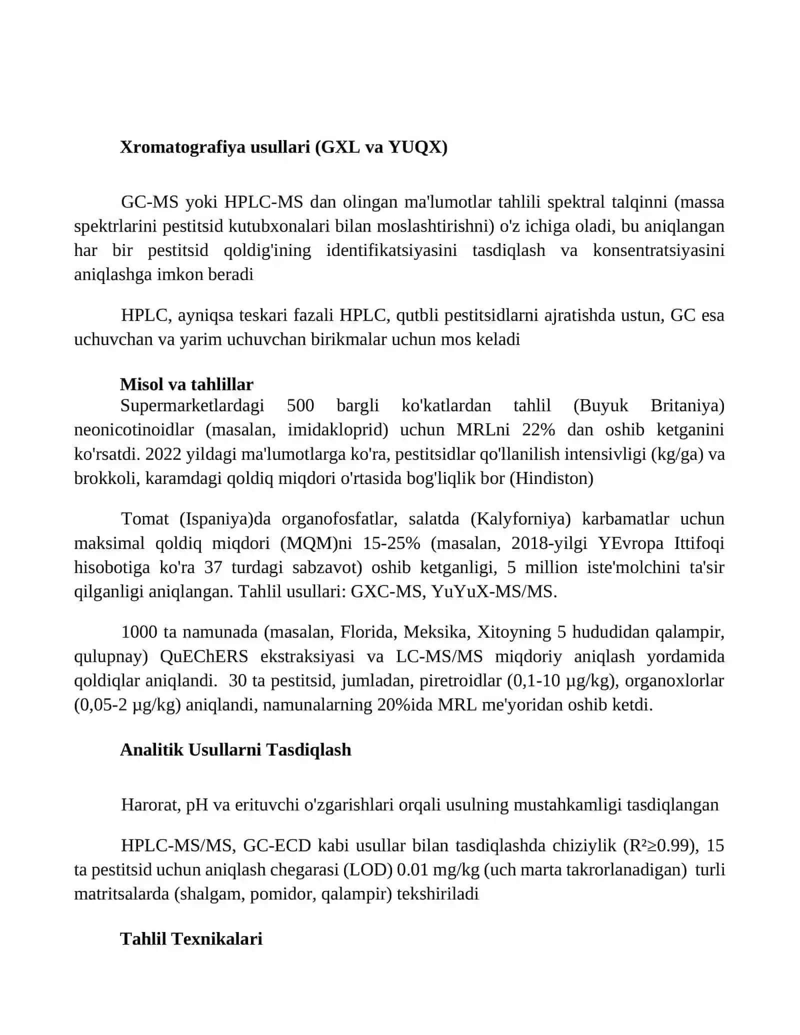Sabzovotlar va poliz ekinlaridagi pestitsid qoldiqlarini aniqlash 2