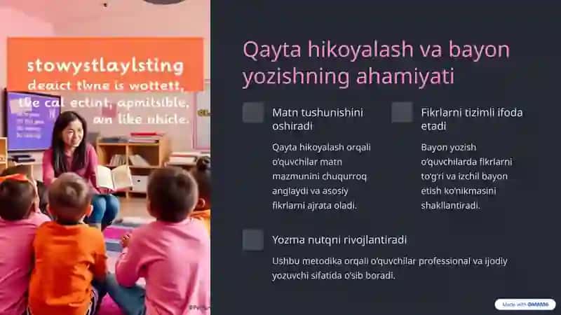 Namunaviy matnni qayta hikoyalash va bayon yozish metodikasi 2