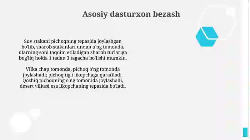 Dasturxon tuzish asoslari 2