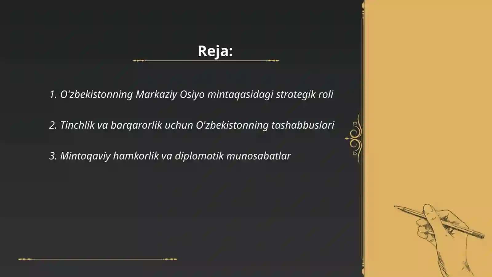 O'zbekistonning Markaziy Osiyoda tinchlik va barqarorlikni ta'minlashdagi o'rni 2
