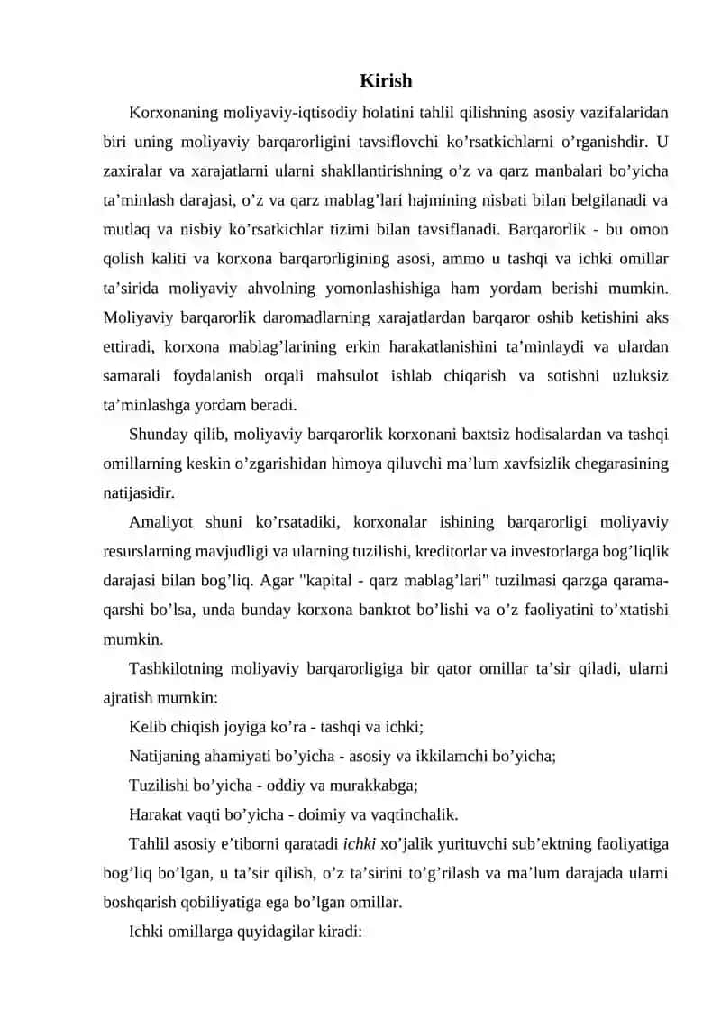 KORXONANI MOLIYAVIY BARQARORLIGINI TAHLILI 2