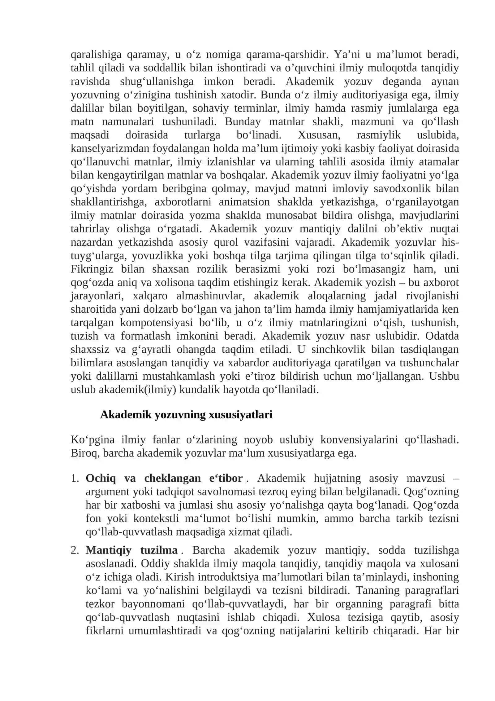 Kirish. Akademik yozuvning roli va ahamiyati 2