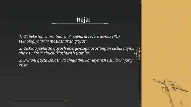 Oʻzbekiston sharoitida shoʻr suvlarni chuchuklashtirish gʻoyasi 2