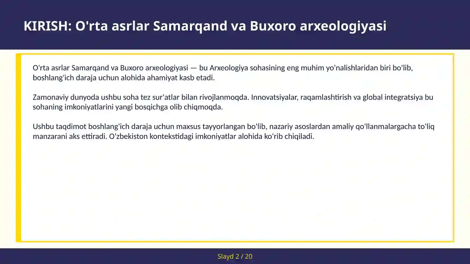 O'RTA ASRLAR SAMARQAND VA BUXORO ARXEOLOGIYASI 2