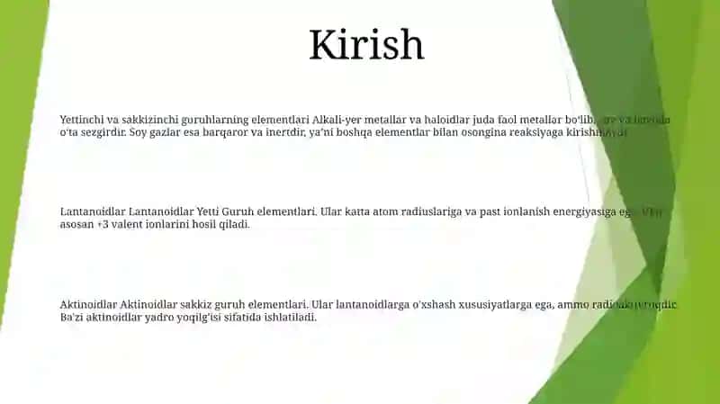Yettinch Va Sakkizinch Guruh D Elementlarining Xossalari Lantanoidlar Va Aktinoidlar 2