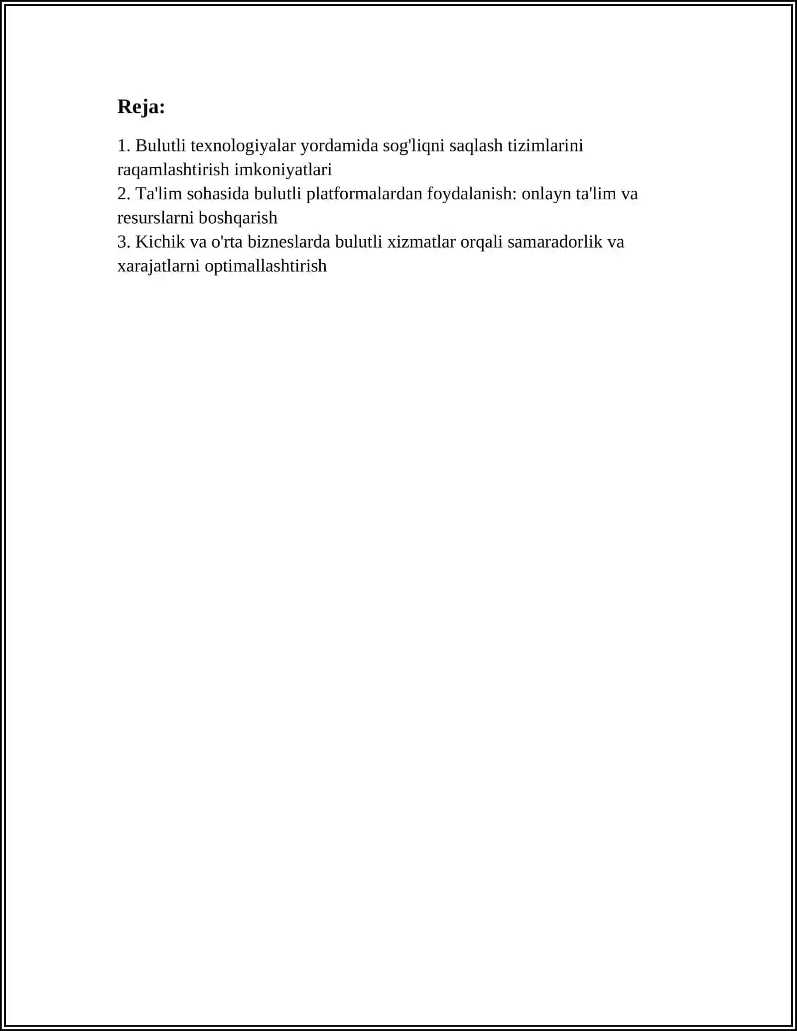 HAR XIL FAOLIYAT SOHALARIDA BULUTLI TENOLOGIYALARDAN FOYDALANISH IMKONIYATLARI 2