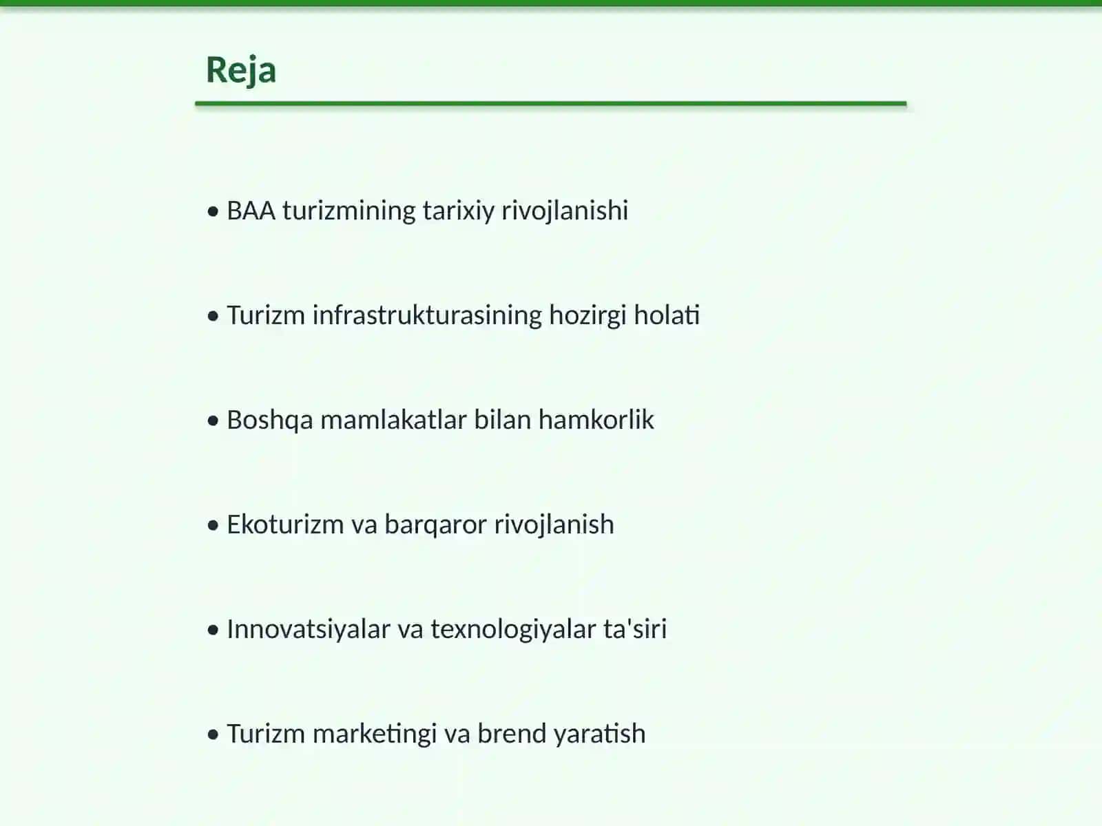 BAA da turizm salohiyati va rivojlanish istiqbollari 2
