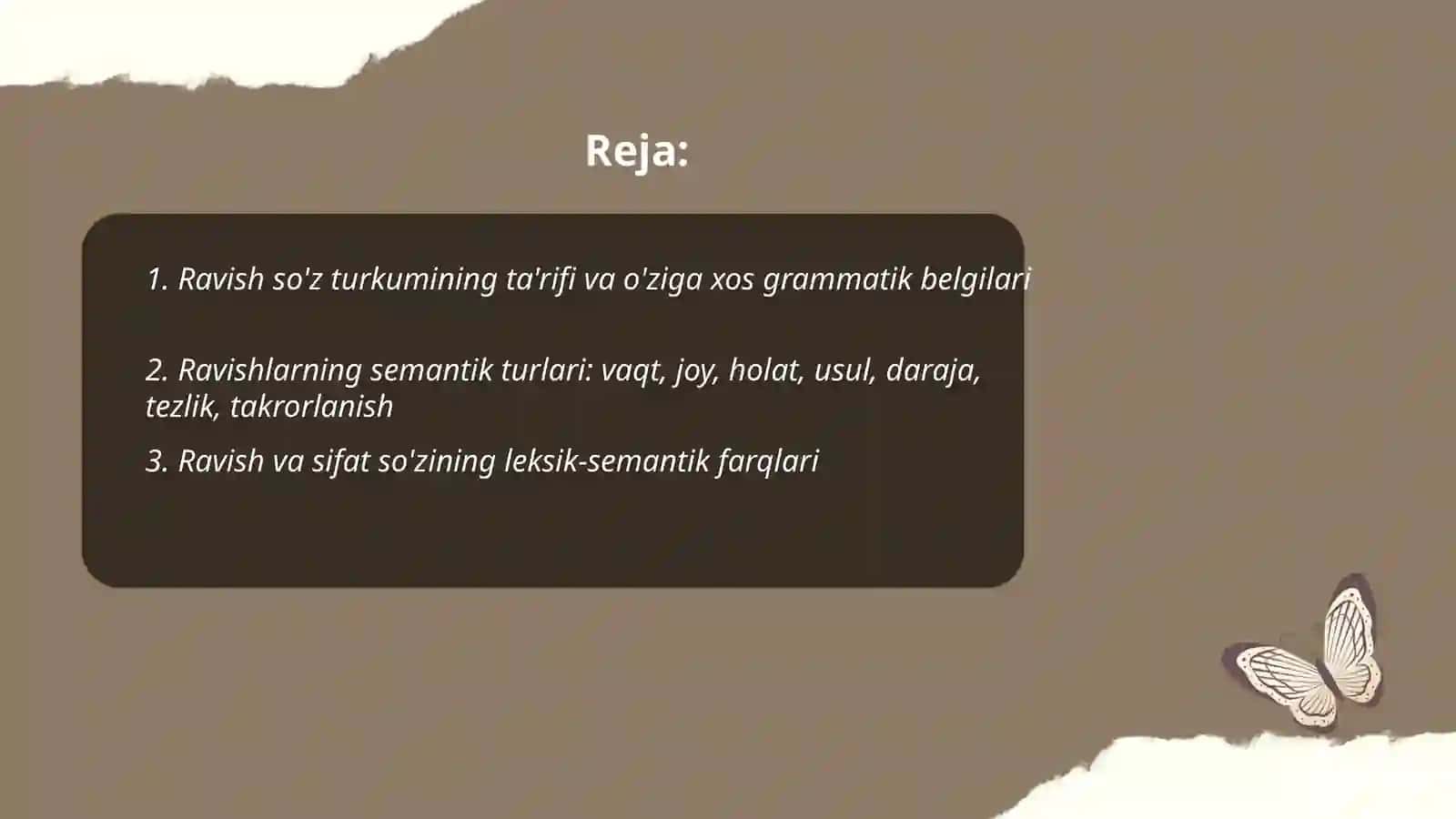 Ravish so'z turkumi va uning o'ziga xos belgilari 2