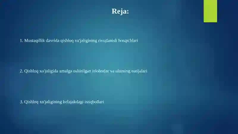 Mustaqillik yillarida qishloq xoʼjaligidagi oʼzgarishlar (Oʼzbekiston uchun) 2