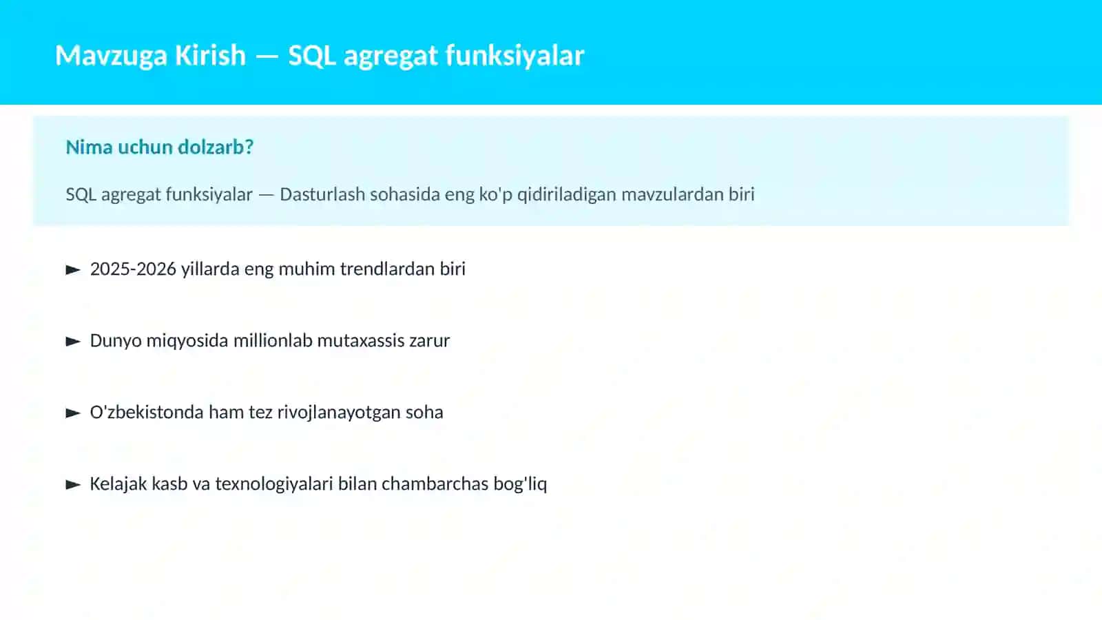 SQL agregat funksiyalar 2