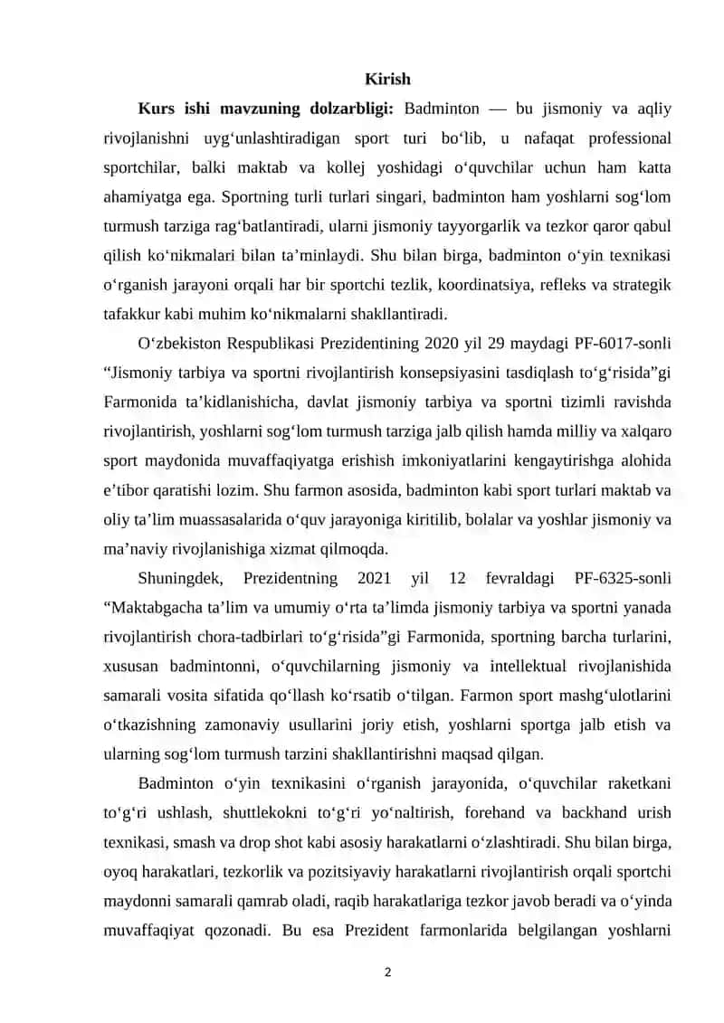 Badminton o‘yinining texnikasi 2