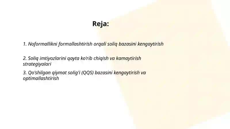 Soliq bazasini kengaytirish va soliq tushumlarini optimallashtirish strategiyalari 2