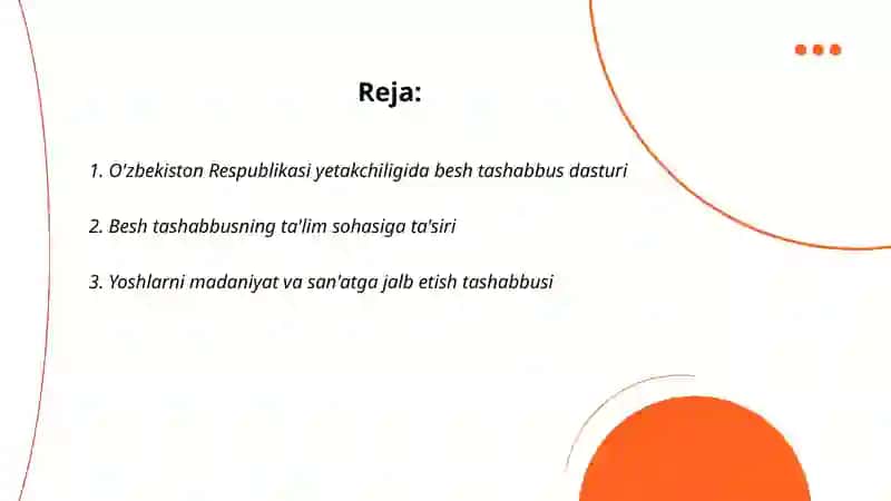 O'zbekiston Respublikasi yetakchiligida besh tashabbus dasturi 2
