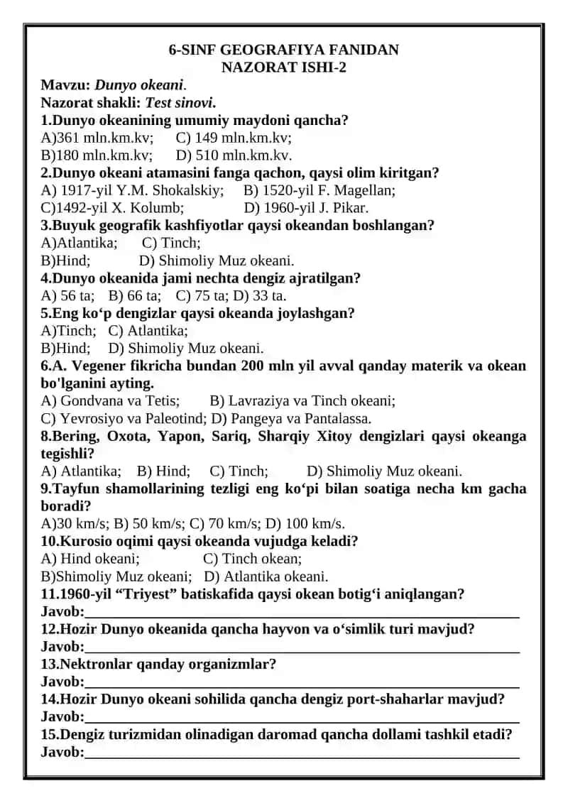 6-SINF GEOGRAFIYA FANIDAN NAZORAT ISHI-1 2